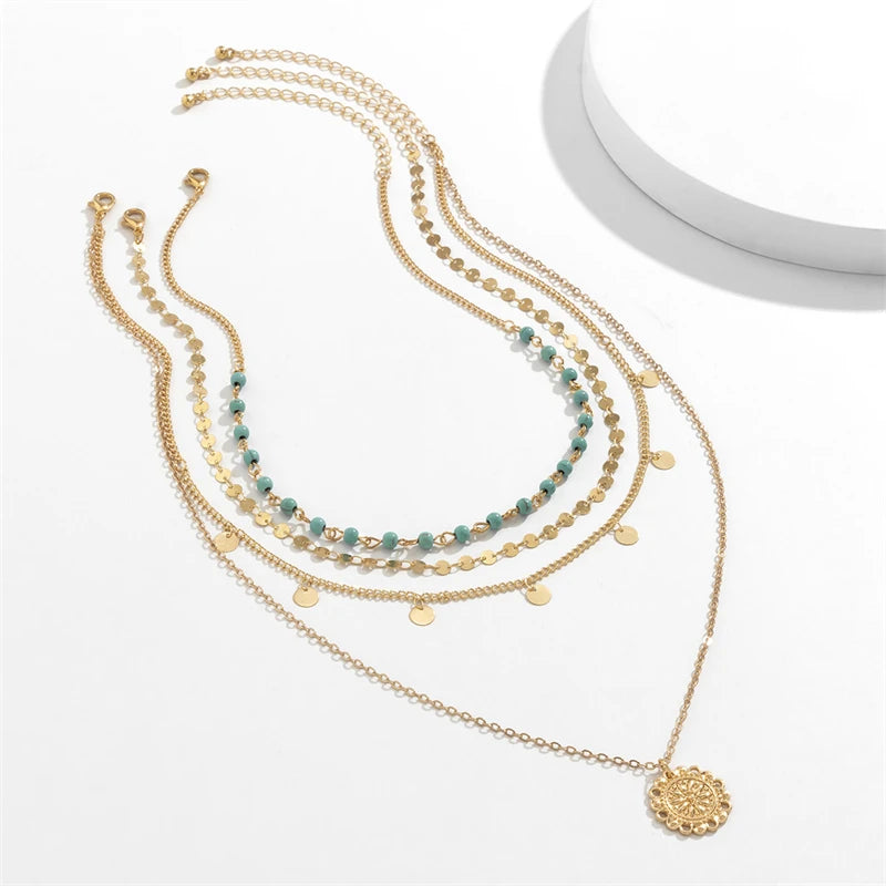 Star & Moon Sequin Tassel Choker — Boho Festival Layered Necklace