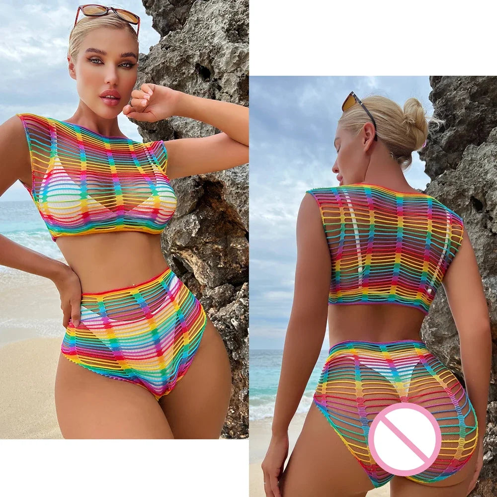 Rainbow Fishnet Bodysuit — Festival Rave & Stage Stagewear