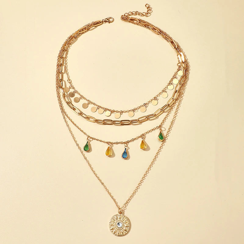 Star & Moon Sequin Tassel Choker — Boho Festival Layered Necklace