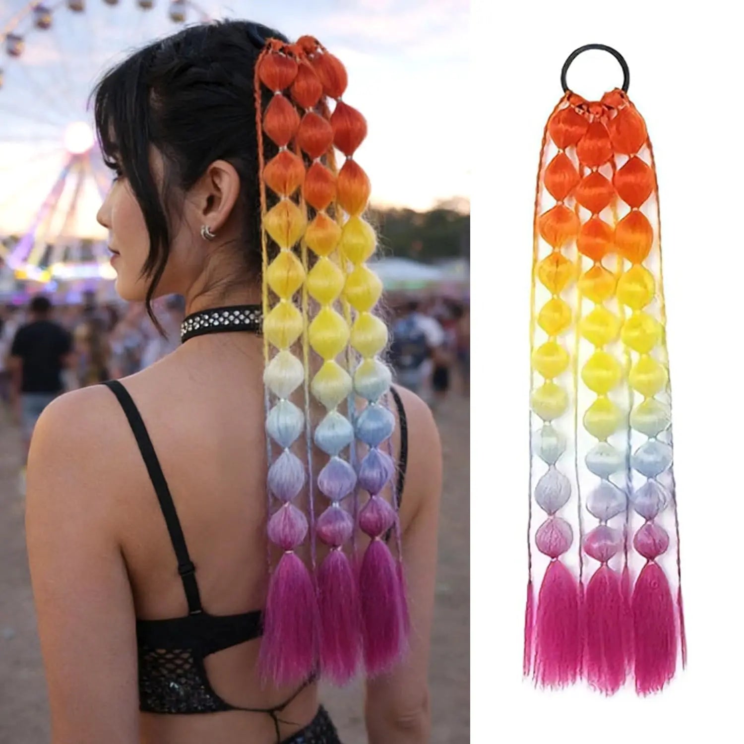 Colourful Bubble Braid Ponytail Extension — Festival & Party Hair