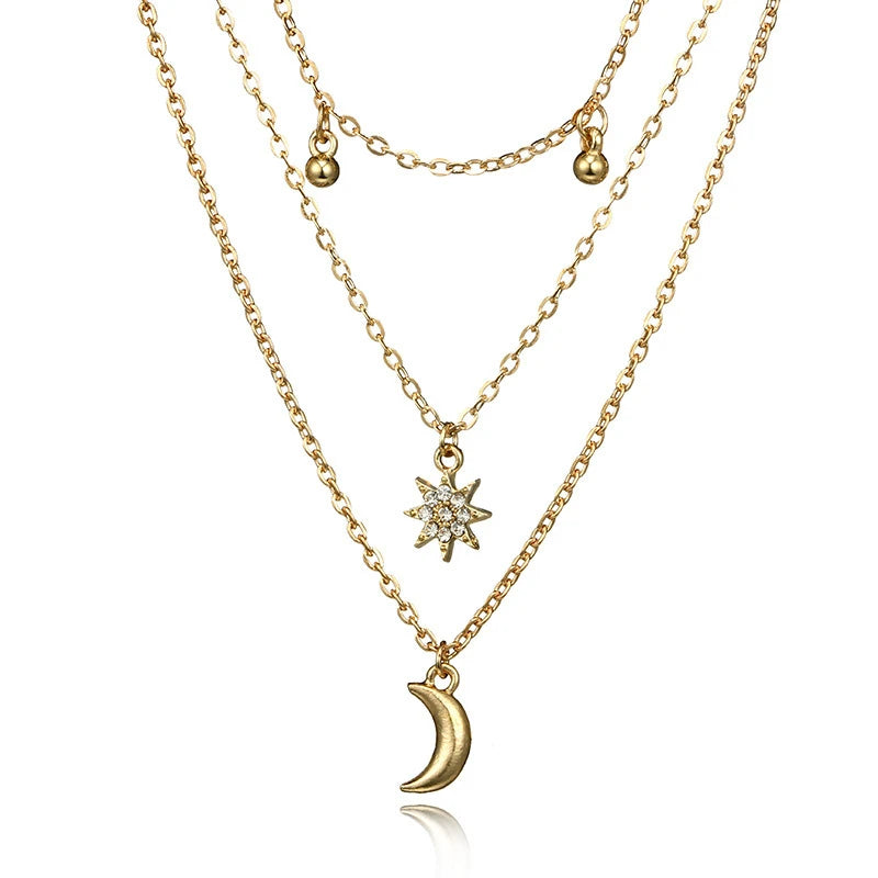 Star & Moon Sequin Tassel Choker — Boho Festival Layered Necklace