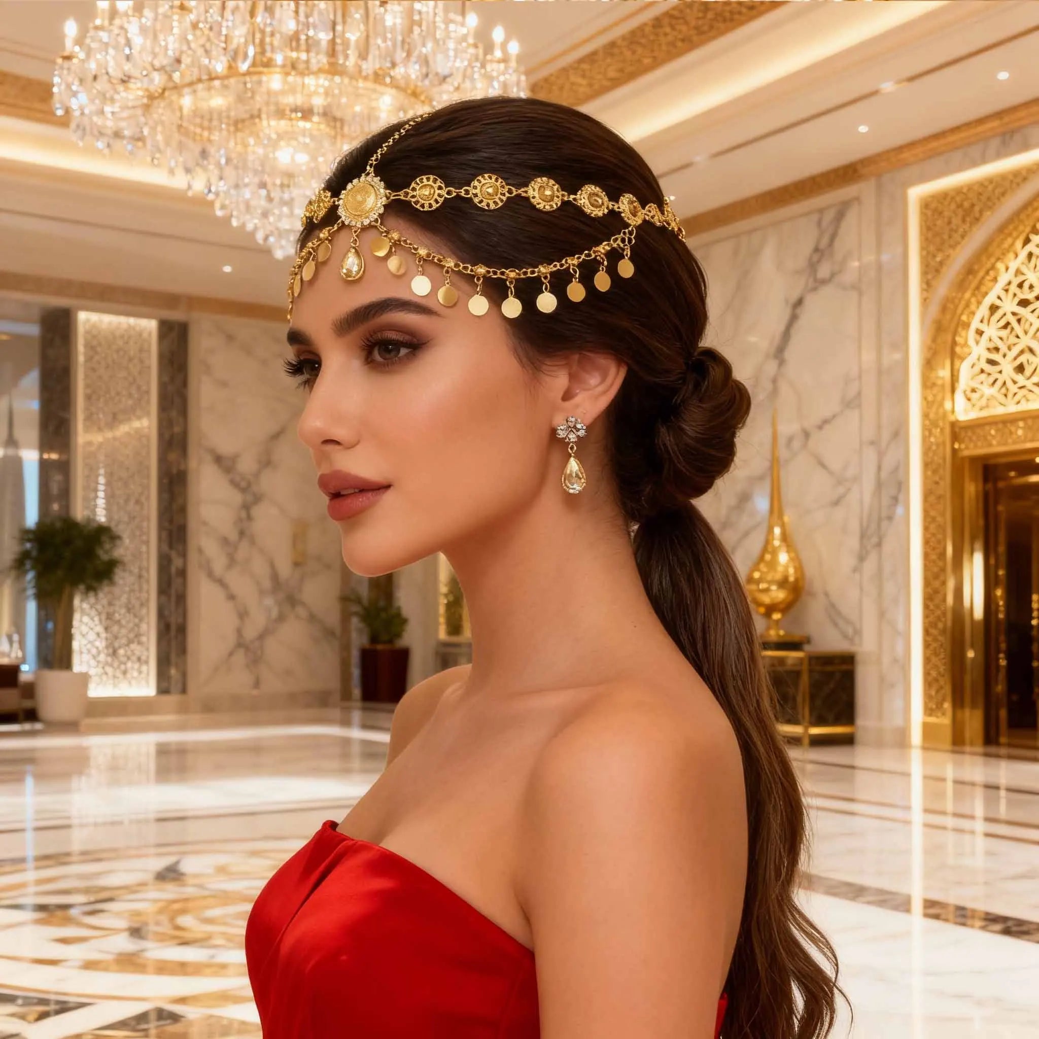 Rhinestone Forehead Chain — Boho Bridal & Festival Headpiece