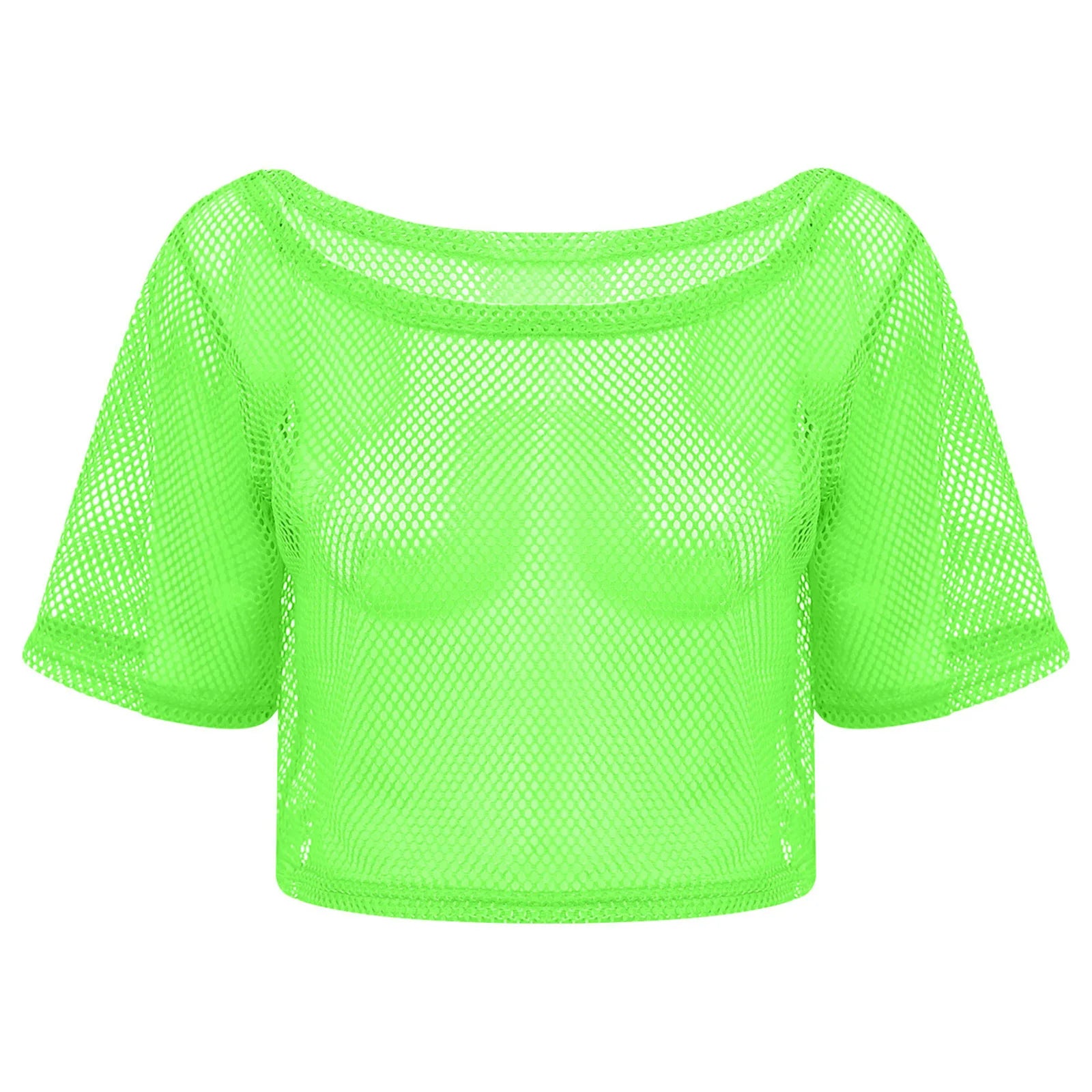 Neon Fishnet Crop Top — 80s Disco Rave & Festival
