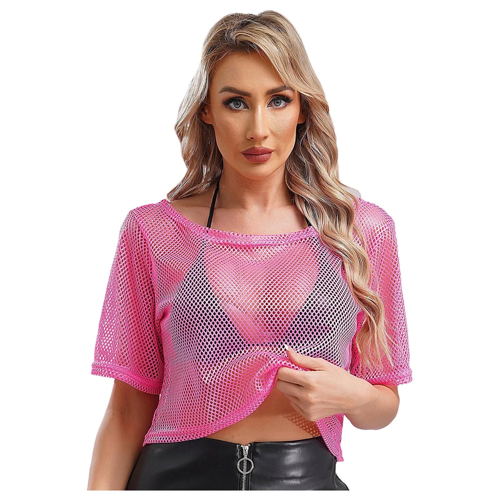 Neon Fishnet Crop Top — 80s Disco Rave & Festival