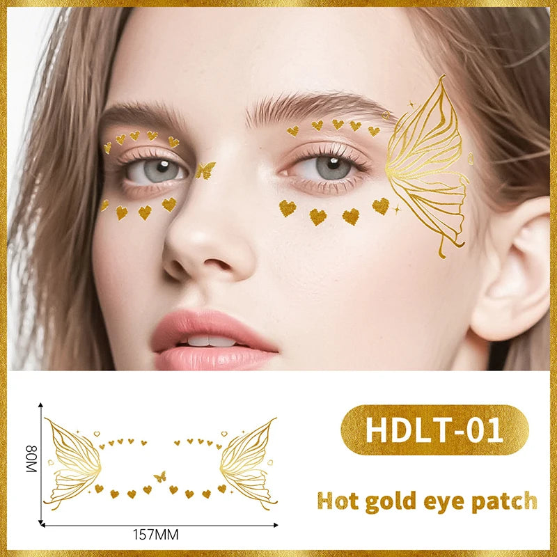 Gold Butterfly Glitter Temporary Tattoos — Metallic Festival & Party Decals