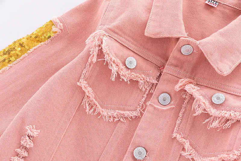 Girls Pink Denim Jacket — Korean Style Kids Festival & Party Coat