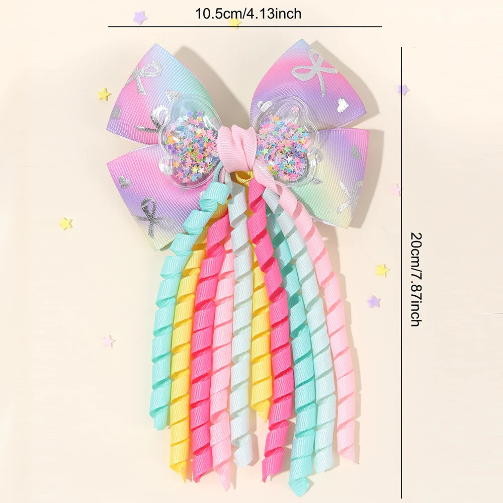 Unicorn Bow Hair Clips — Tassel Ribbon Barrettes for Girls
