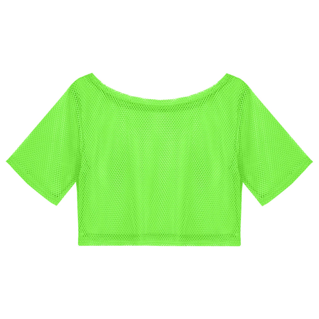 Neon Fishnet Crop Top — 80s Disco Rave & Festival
