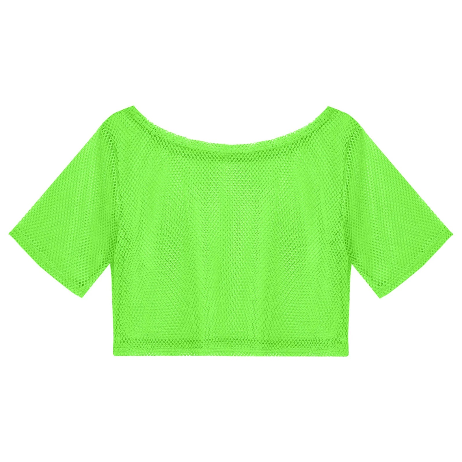 Neon Fishnet Crop Top — 80s Disco Rave & Festival