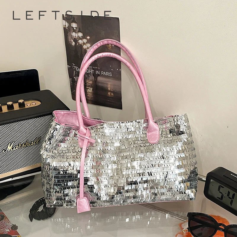 Silver Sequin Shoulder Bag — Sparkly Evening & Party Handbag