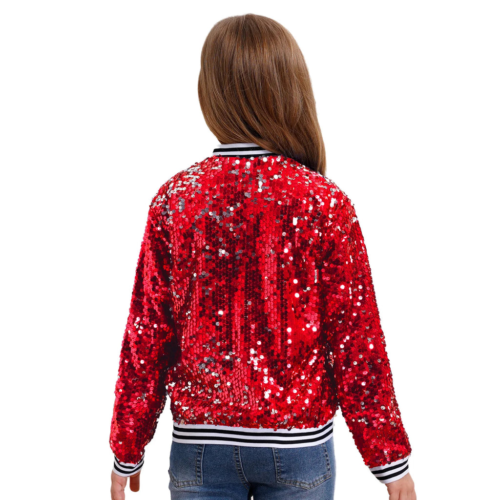 Shiny Sequin Zip Jacket — Kids Dance Performance & Festival Coat