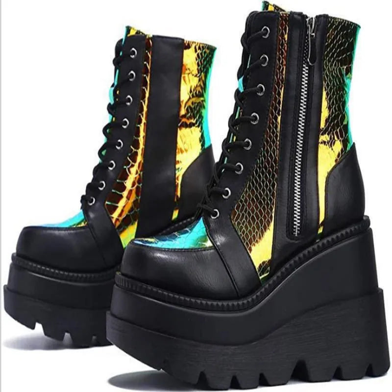 Sequin Platform Ankle Boots — Sparkly High Heel Festival Boots
