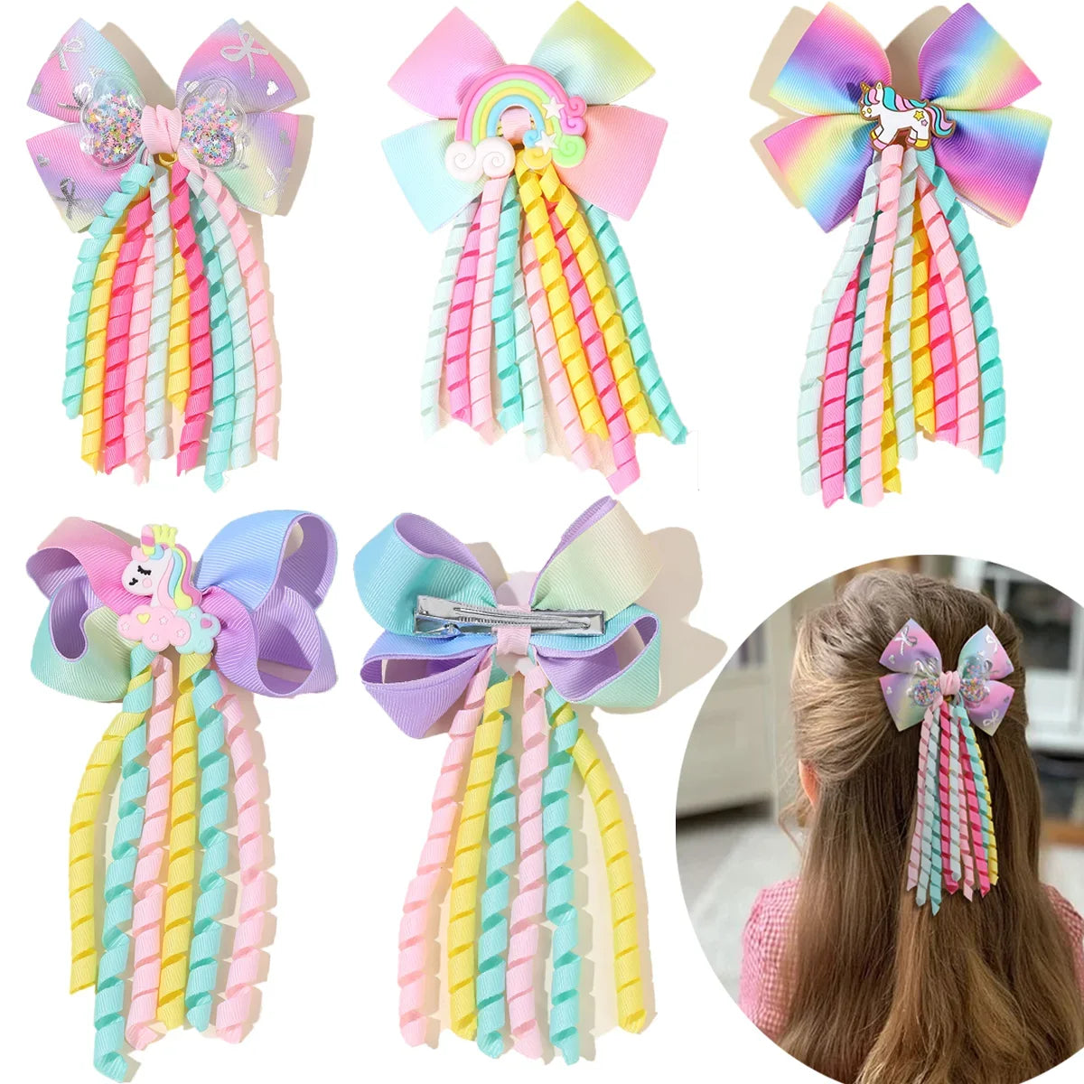 Unicorn Bow Hair Clips