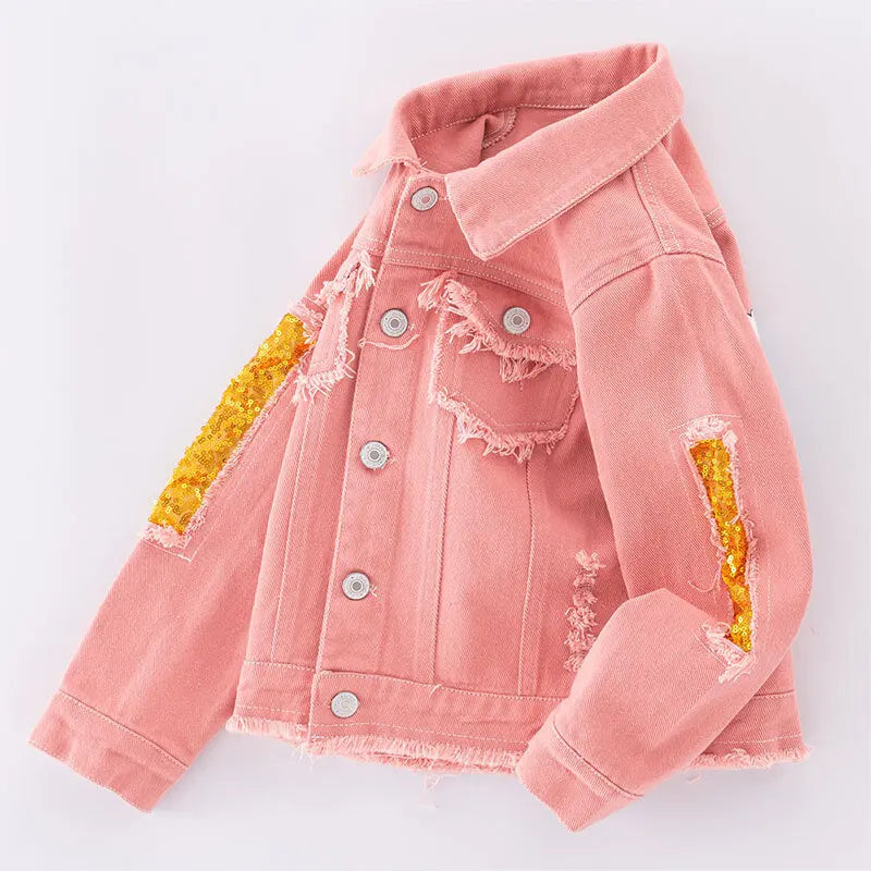 Girls Pink Denim Jacket — Korean Style Kids Festival & Party Coat