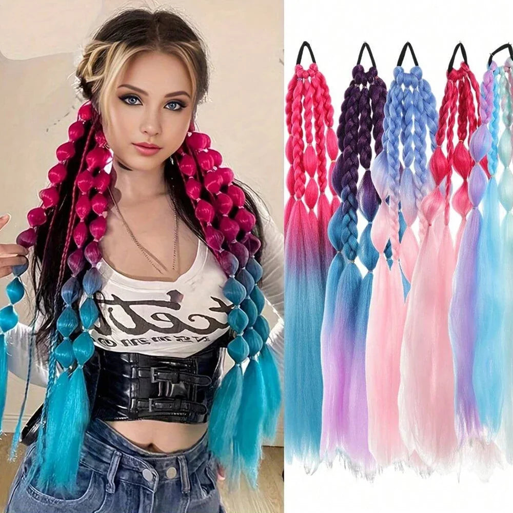 Pink Lantern Bubble Braid Ponytail