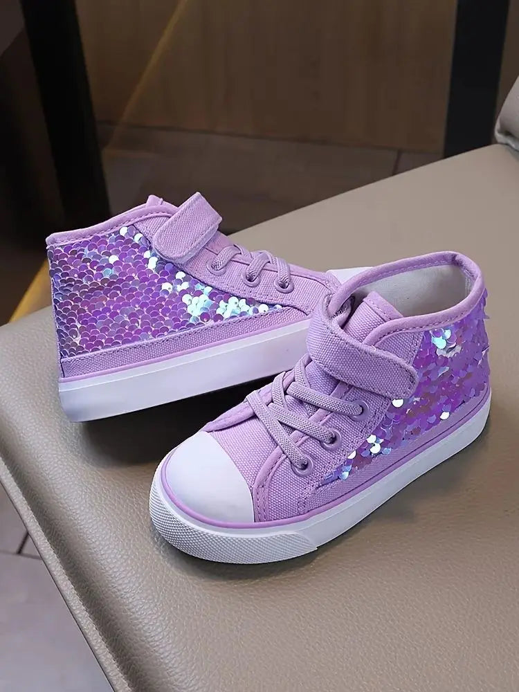 Holographic Scale Canvas Shoes — Kids Princess Party & Dress Up Trainers