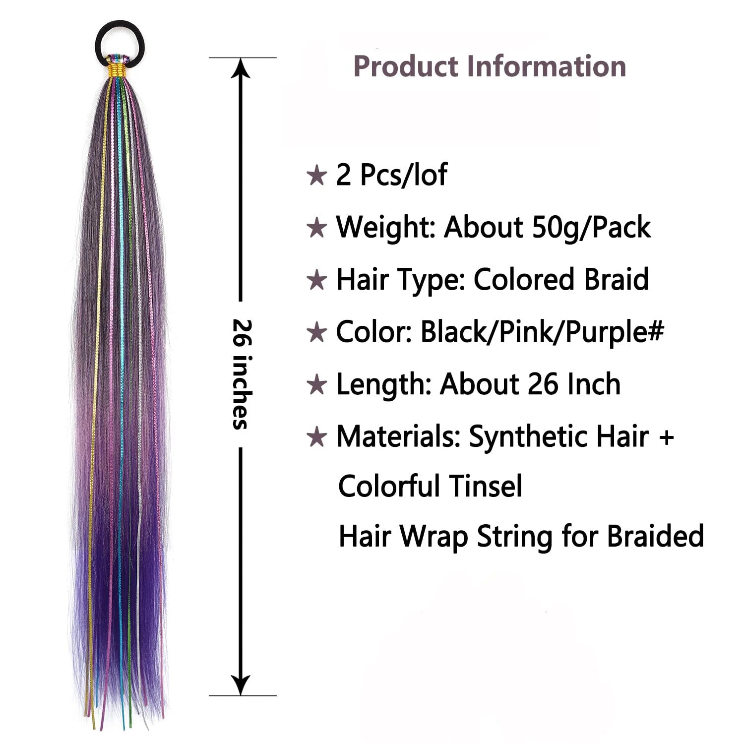Purple Gradient Braided Ponytail Extension — 26 Inch Wrap Around