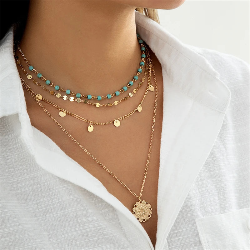 Star & Moon Sequin Tassel Choker — Boho Festival Layered Necklace
