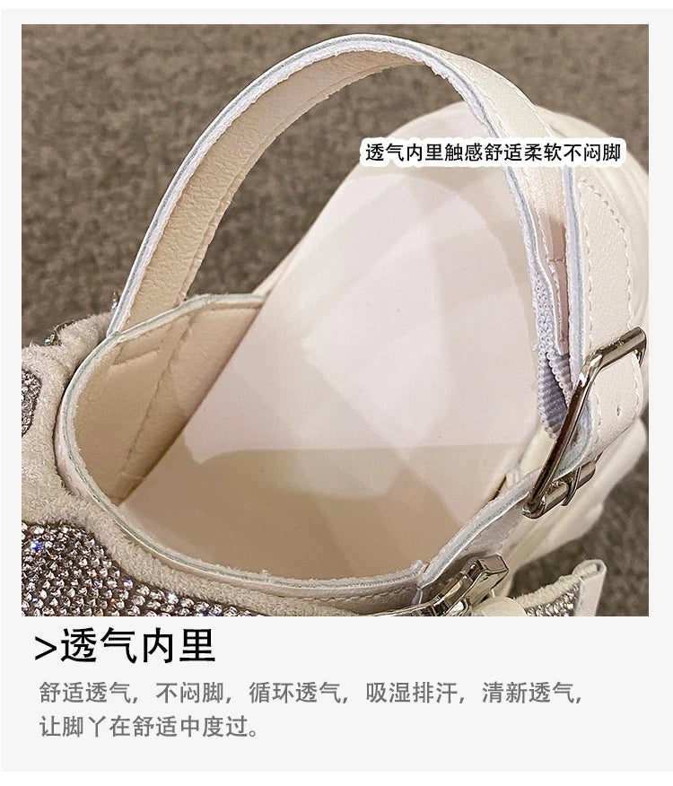 Chunky Crystal Wedge Sandals — 7.5cm Sparkly Platform Beach Shoes