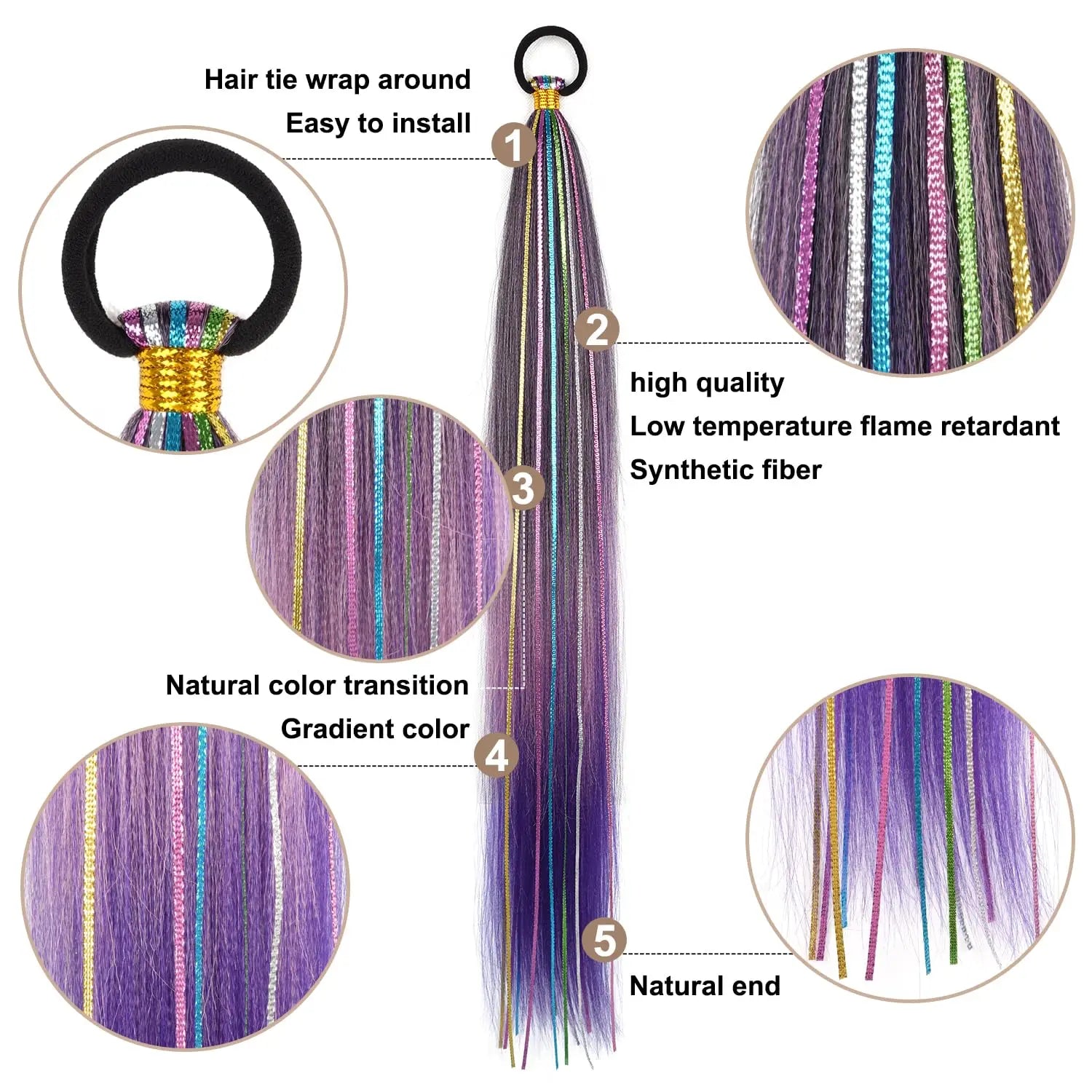 Purple Gradient Braided Ponytail Extension — 26 Inch Wrap Around