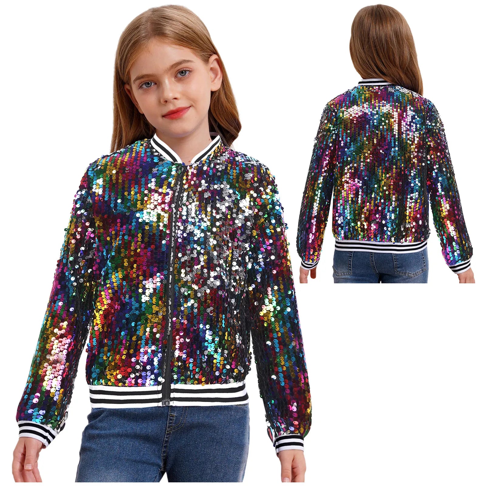 Shiny Sequin Zip Jacket — Kids Dance Performance & Festival Coat