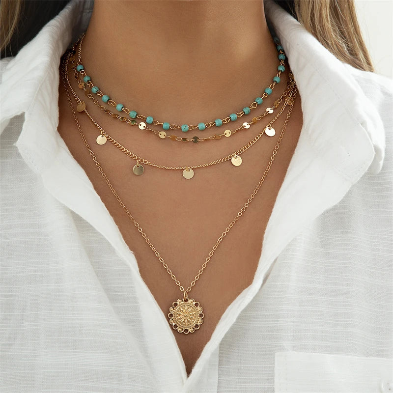 Star & Moon Sequin Tassel Choker — Boho Layered Festival Necklace