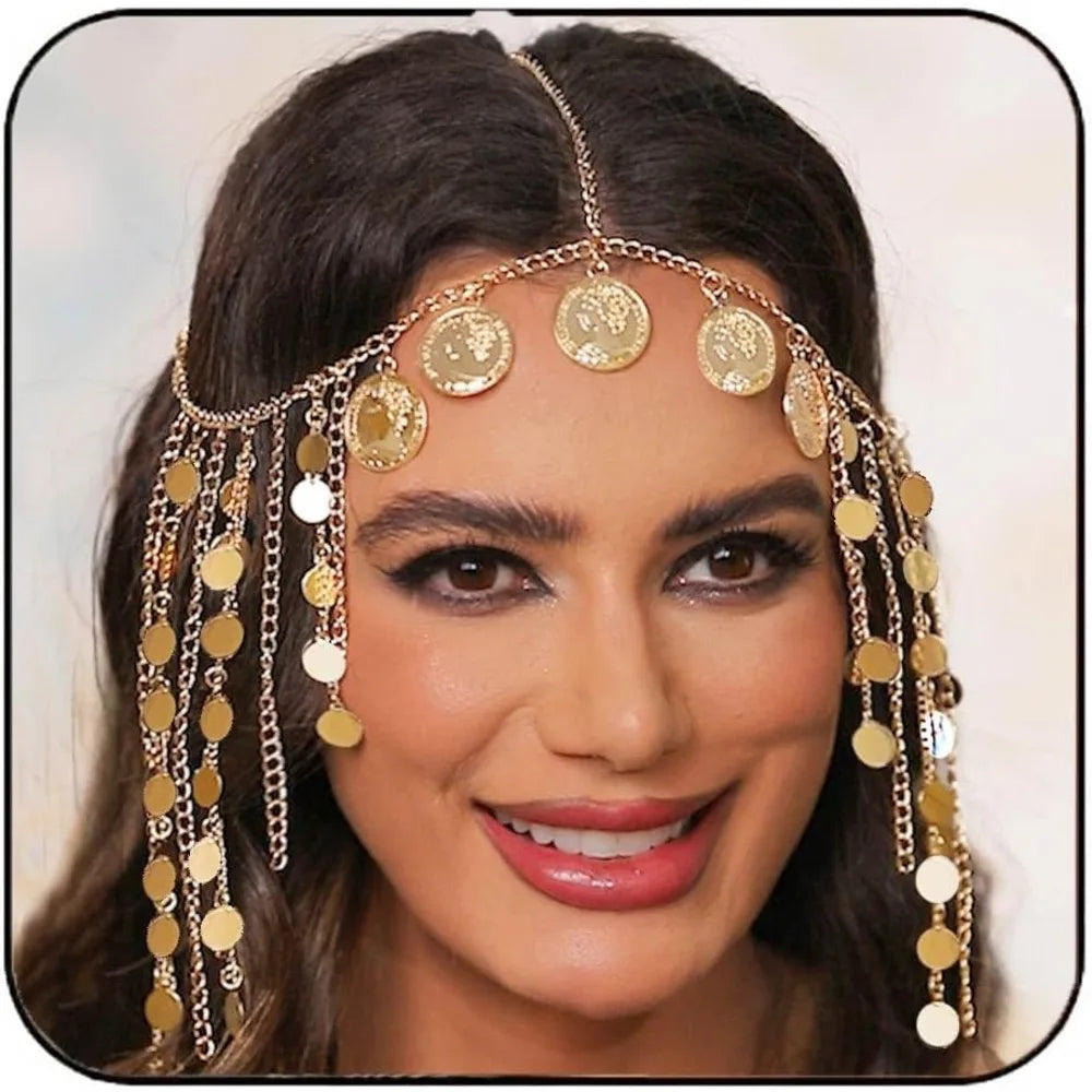 Gold Coin Tassel Head Chain — Festival & Bridal Hair Jewellery