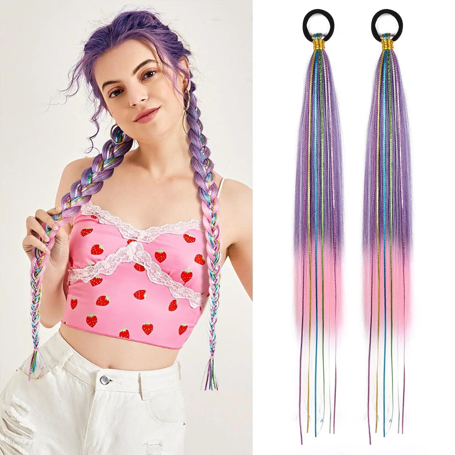Purple Gradient Braided Ponytail Extension — 26 Inch Wrap Around