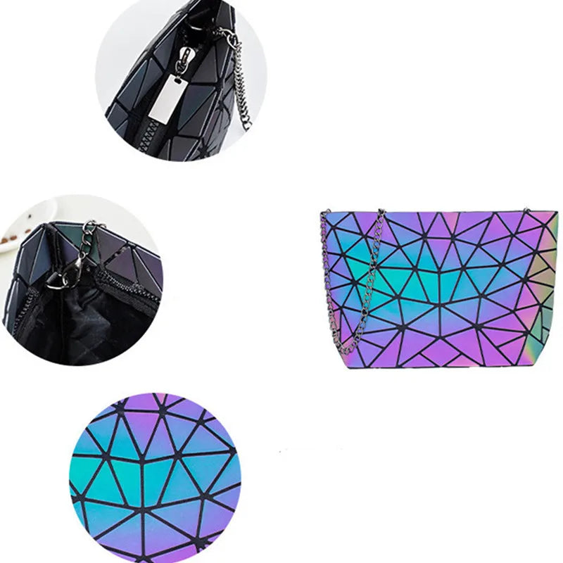 Holographic Geometric Bag Set — 2 Piece Luminous Shoulder Bag & Purse