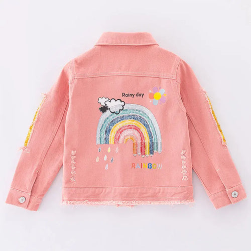 Girls Pink Denim Jacket — Korean-Style Kids Festival & Party Coat