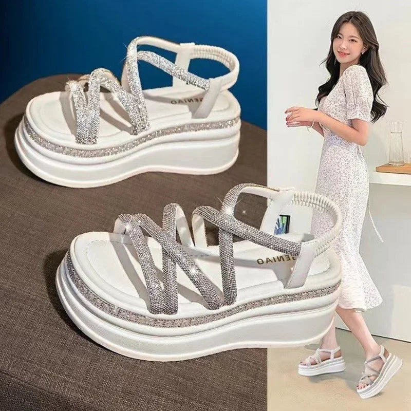 Crystal Platform Wedge Sandals — 7cm Sparkly Festival & Beach Shoes