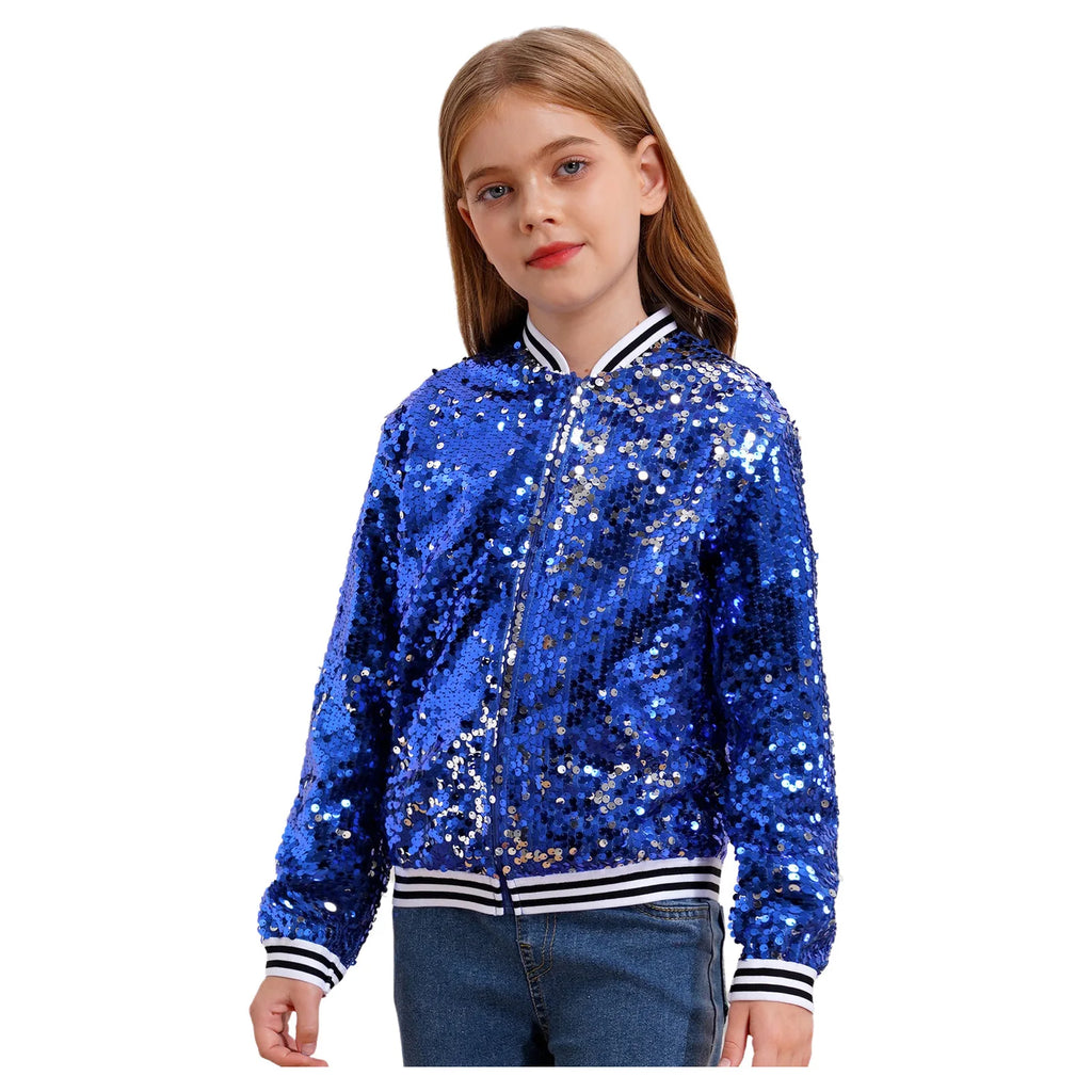 Shiny Sequin Zip Jacket — Kids Dance Performance & Festival Coat