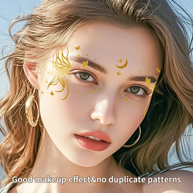 Gold Butterfly Glitter Temporary Tattoos — Festival & Party Metallic Decals