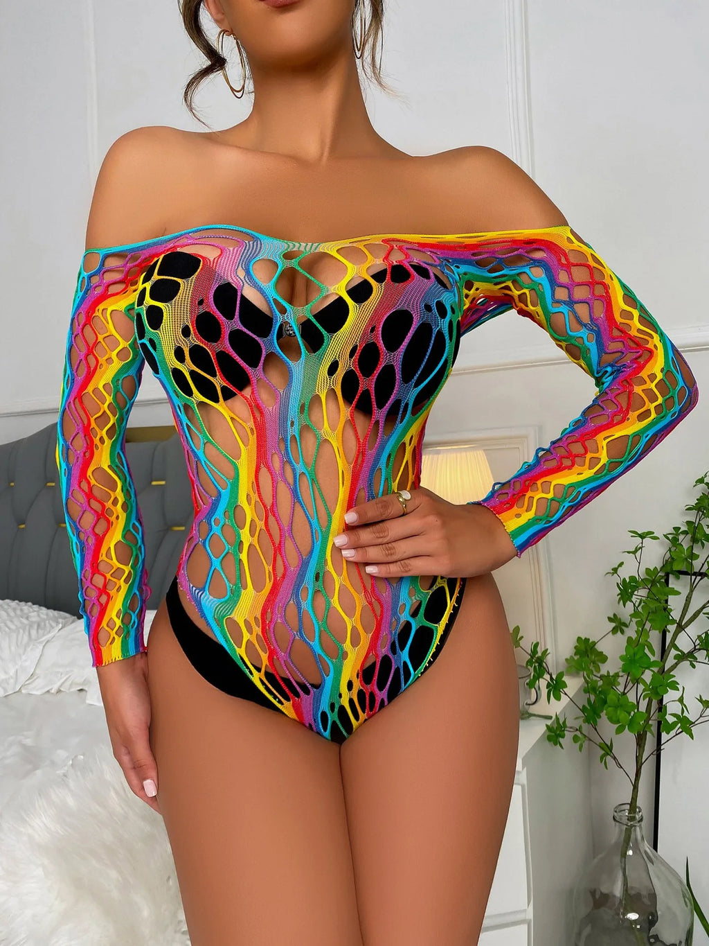 Sheer Mesh Long-Sleeve Bodysuit — Festival Rave & Streetwear Top