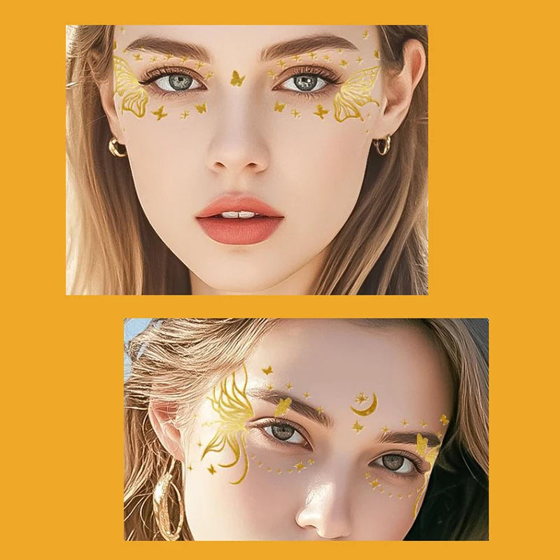 Gold Butterfly Glitter Temporary Tattoos — Festival & Party Metallic Decals