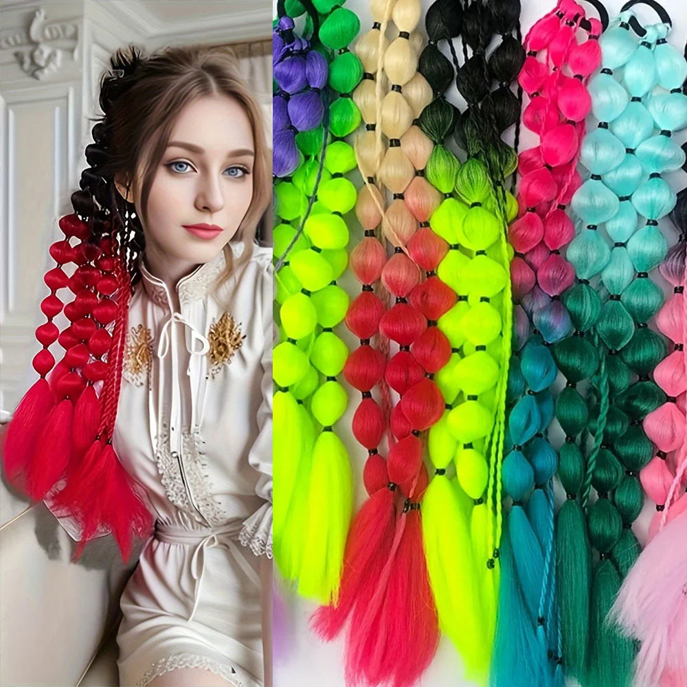Colourful Bubble Braid Ponytail Extension — Festival & Party Hair