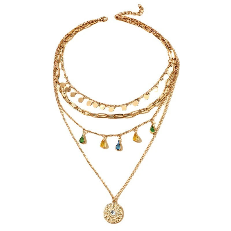 Star & Moon Sequin Tassel Choker — Boho Festival Layered Necklace
