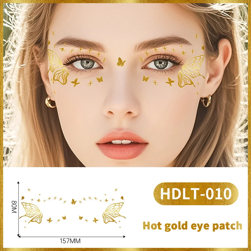 Gold Butterfly Glitter Temporary Tattoos — Festival & Party Metallic Decals