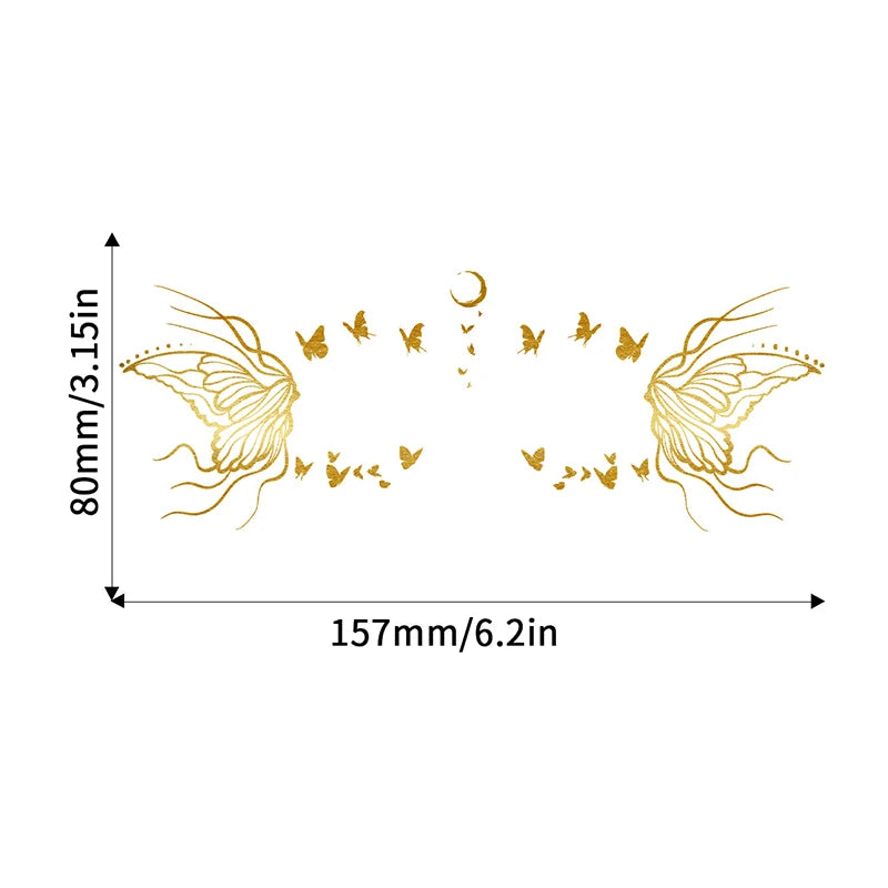 Gold Butterfly Glitter Temporary Tattoos — Festival & Party Metallic Decals