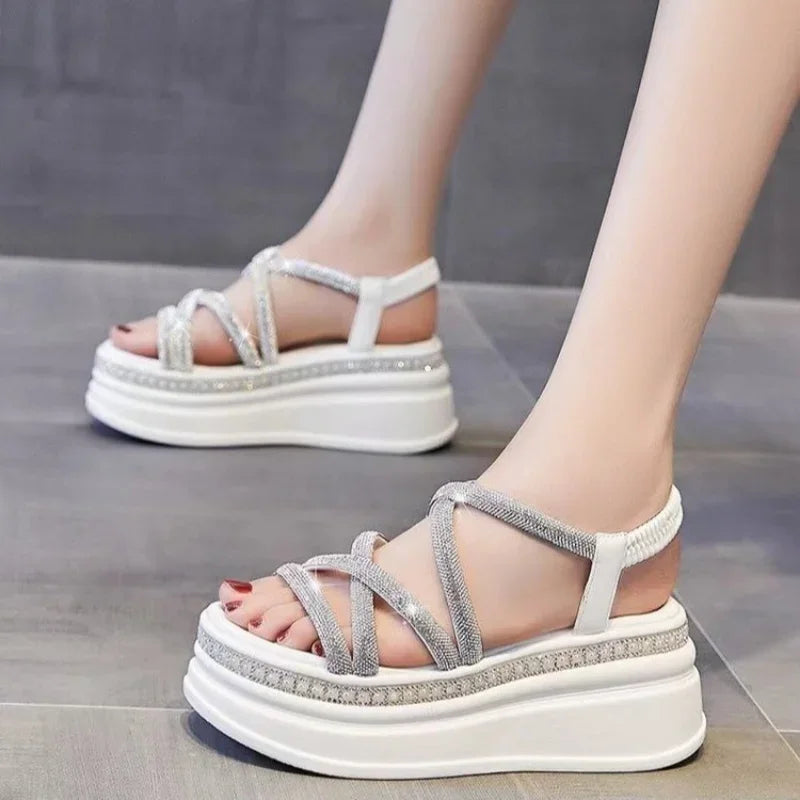Crystal Platform Wedge Sandals — 7cm Sparkly Festival & Beach Shoes