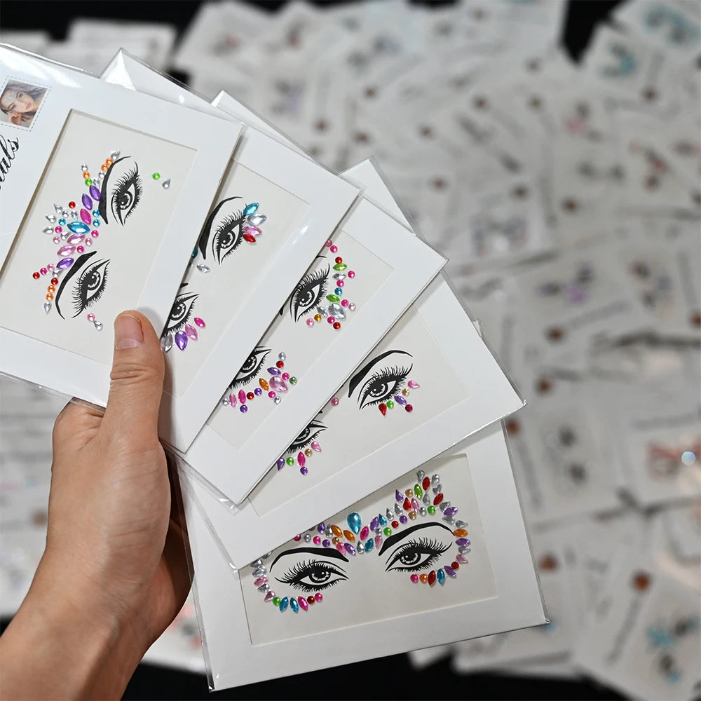 Mermaid Face Gems — 5 Pack Crystal Rhinestone Festival Sticker