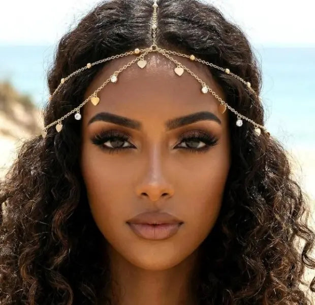 Multi-Layer Diamond Forehead Chain — Princess Headpiece for Weddings & Parties