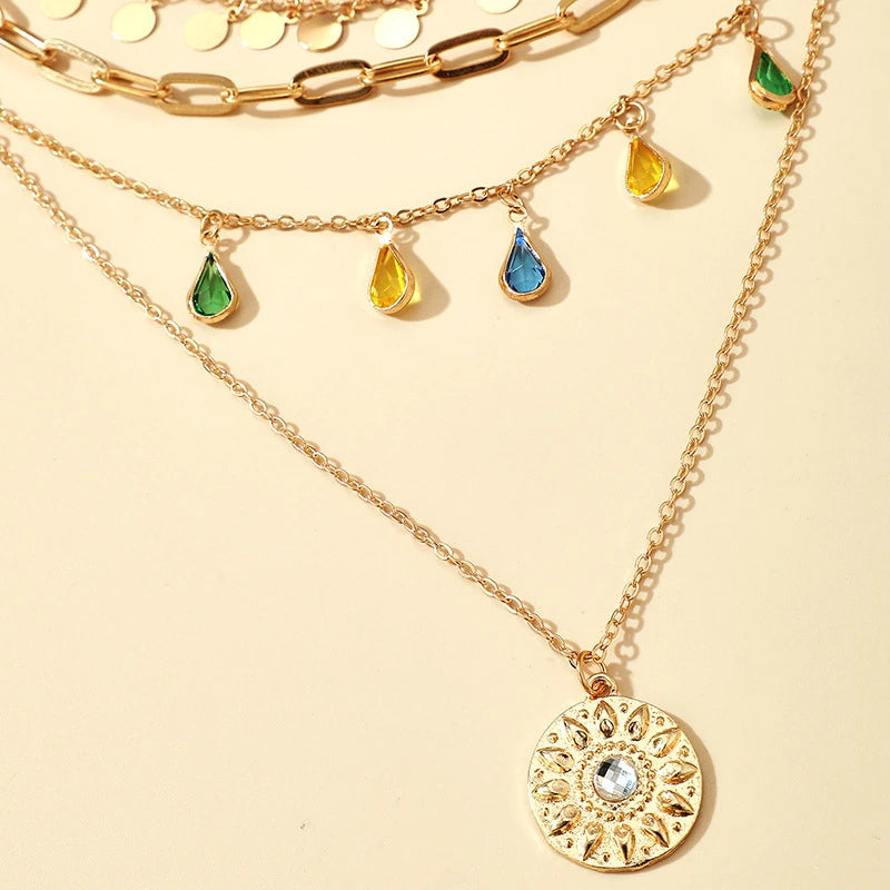Star & Moon Sequin Tassel Choker — Boho Festival Layered Necklace