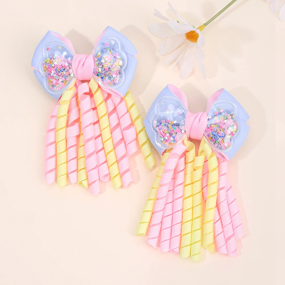 Unicorn Bow Hair Clips — Tassel Ribbon Barrettes for Girls