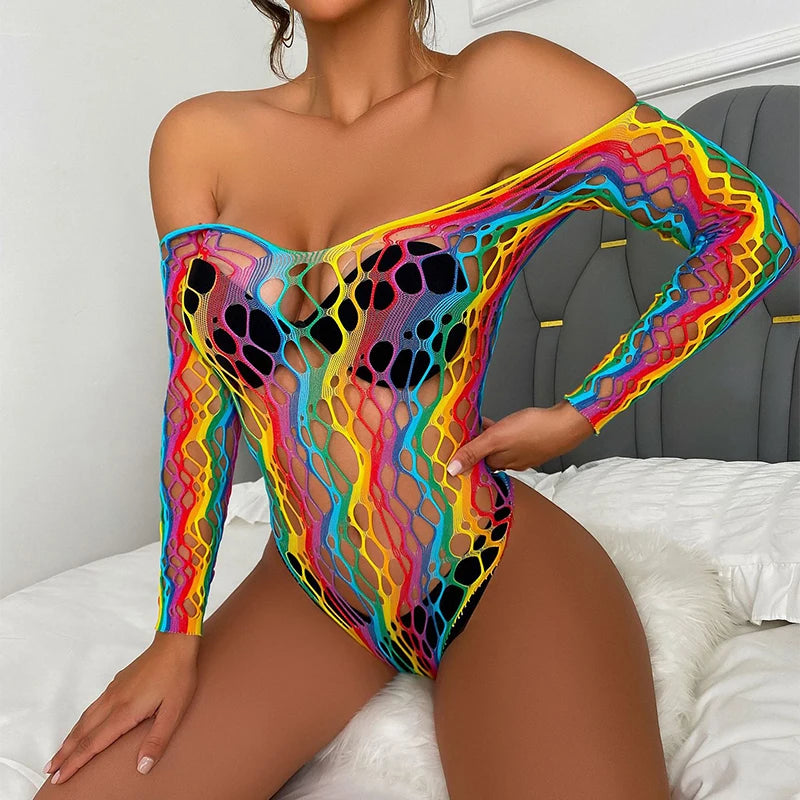 Sheer Mesh Long-Sleeve Bodysuit — Festival Rave & Streetwear Top