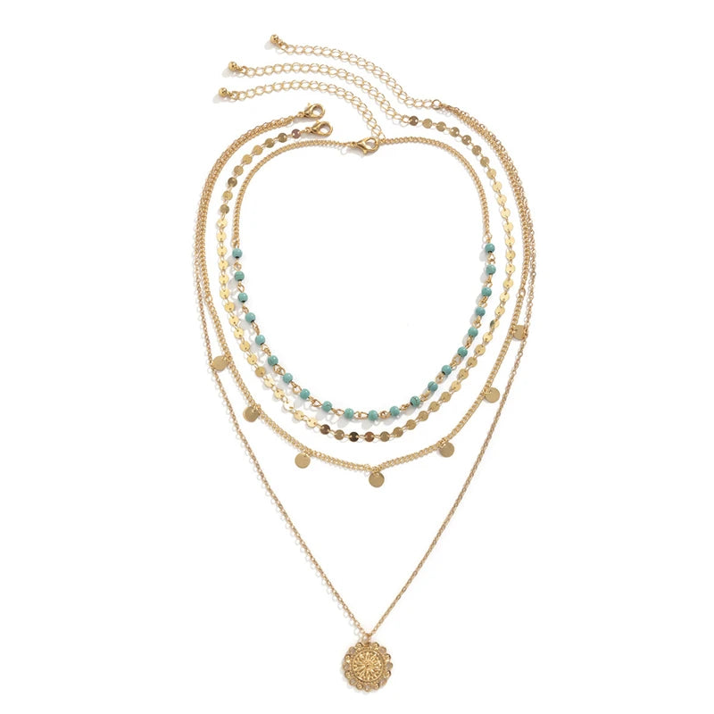 Star & Moon Sequin Tassel Choker — Boho Festival Layered Necklace