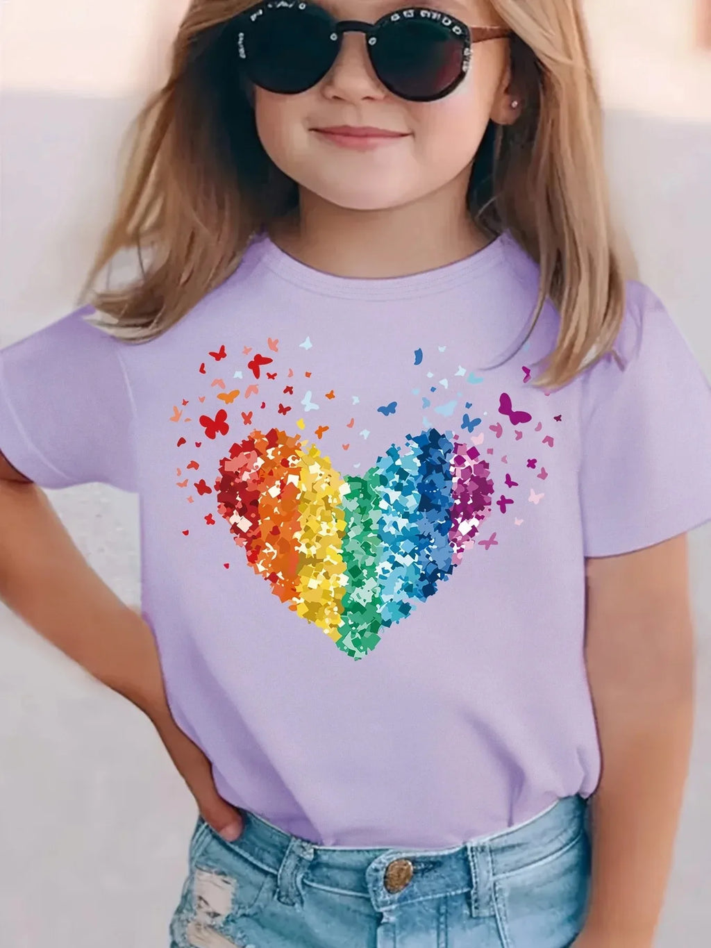 Rainbow Sequin Heart Kids T-Shirt — Girls Party & Festival Top