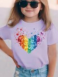 Rainbow Sequin Heart Kids T-Shirt — Girls Party & Festival Top