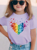 Rainbow Sequin Heart Kids T-Shirt
