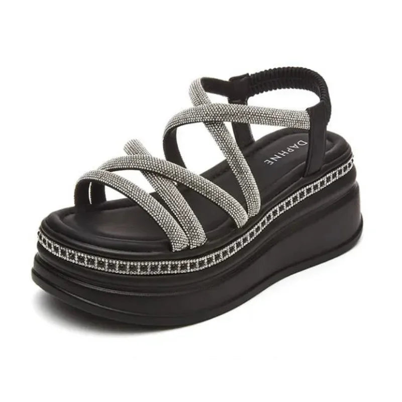 Crystal Platform Wedge Sandals — 7cm Sparkly Festival & Beach Shoes